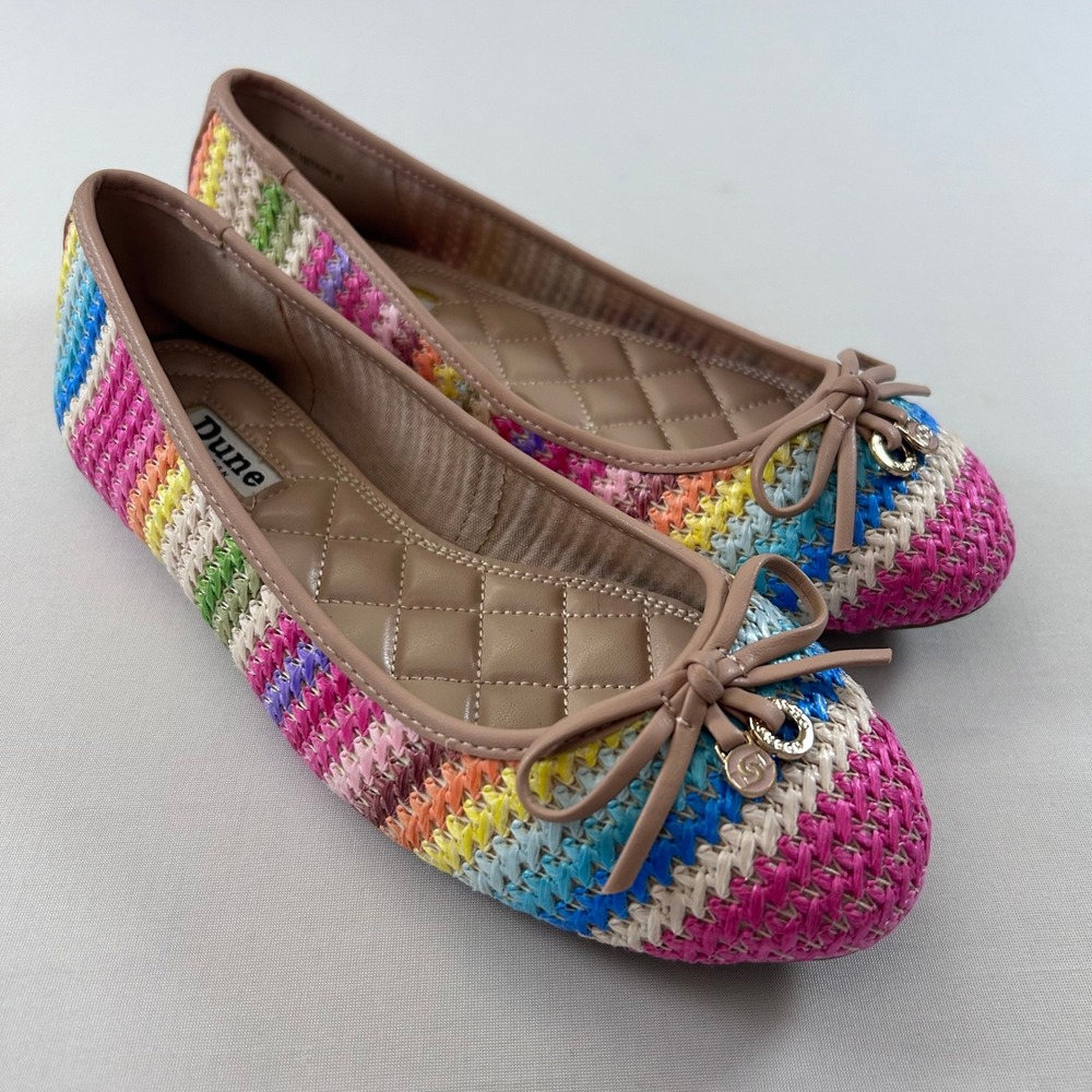 Dune London Ballet Flats Women 37 6.5 Multicolor Woven Striped Slip on Shoes NEW